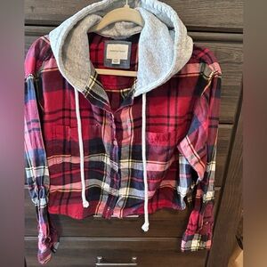 Cropped flannel with hoodie (NWOT)
